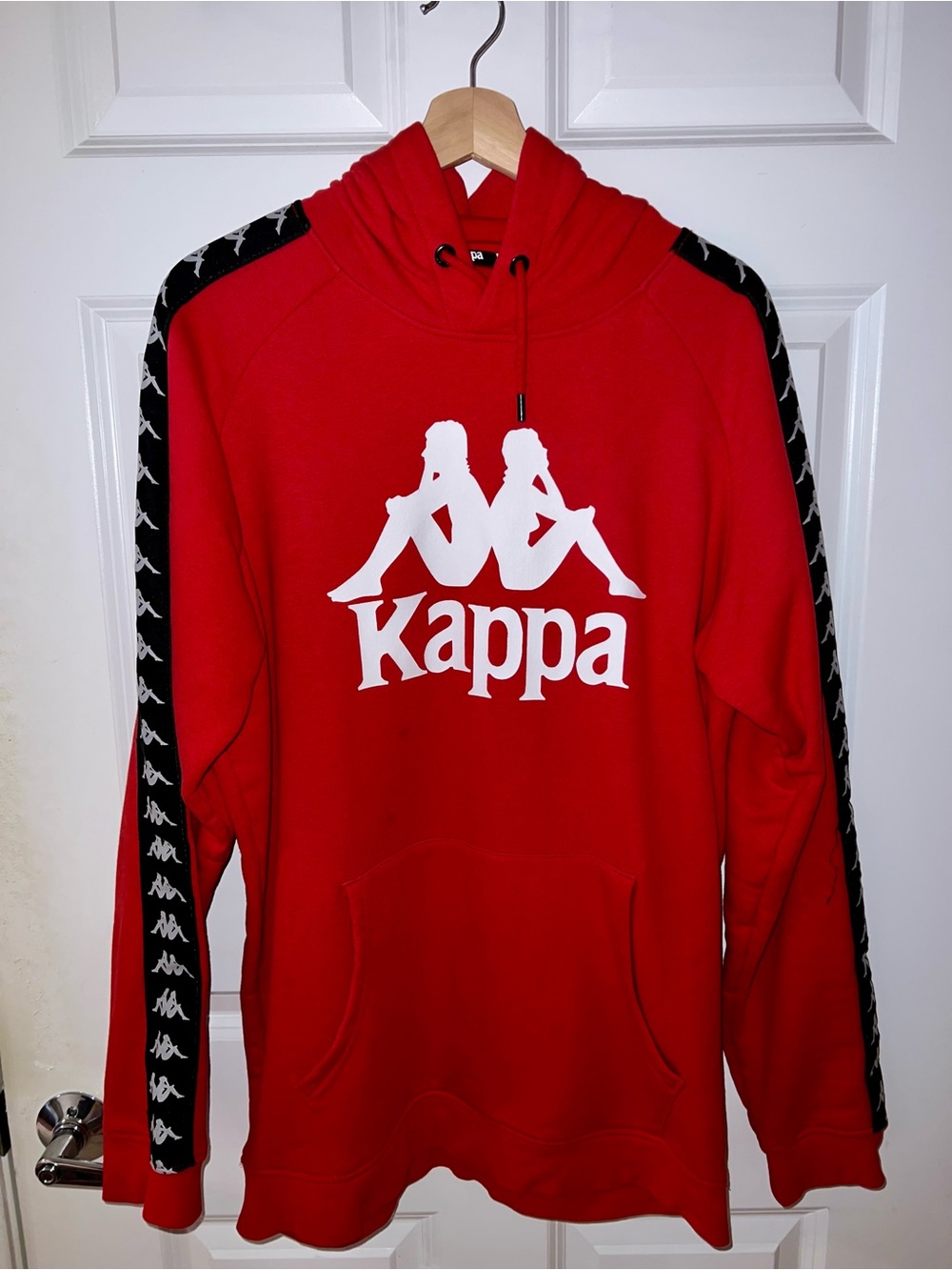 Kappa Men's Red Crewneck Hoodie with Black Tape Sleeve Detail